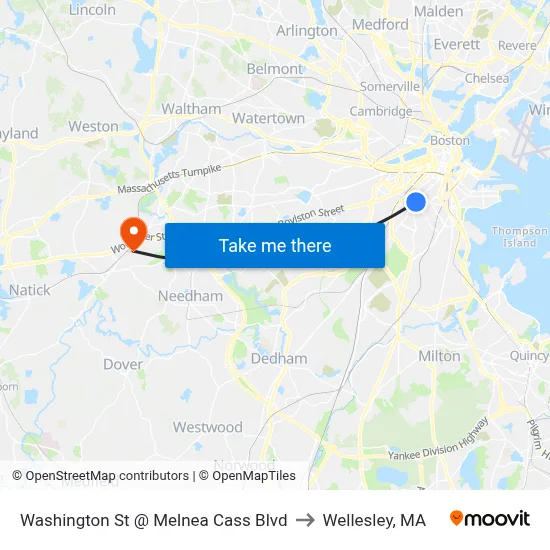 Washington St @ Melnea Cass Blvd to Wellesley, MA map
