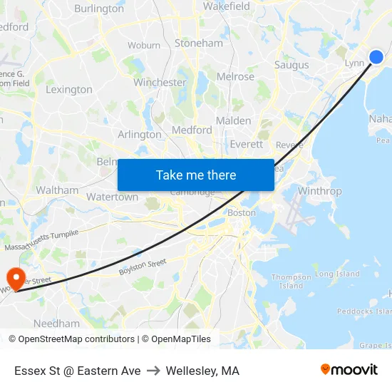 Essex St @ Eastern Ave to Wellesley, MA map