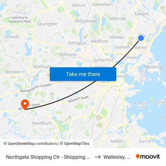 Northgate Shopping Ctr - Shopping Mall to Wellesley, MA map