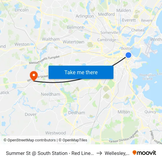 Summer St @ South Station - Red Line Entrance to Wellesley, MA map