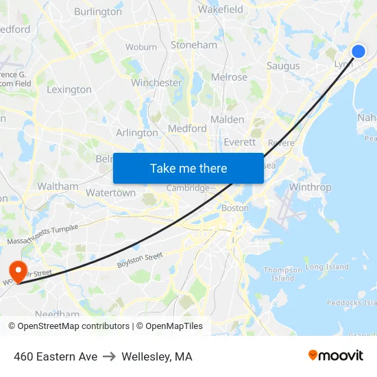 460 Eastern Ave to Wellesley, MA map