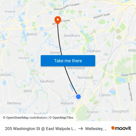 205 Washington St @ East Walpole Loop to Wellesley, MA map
