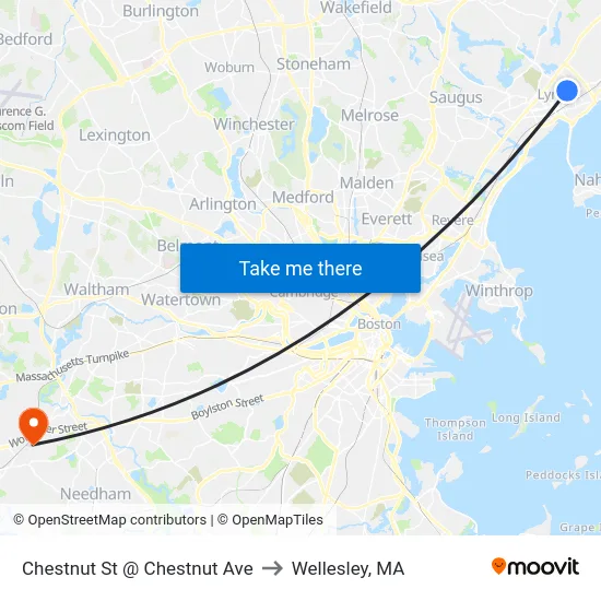 Chestnut St @ Chestnut Ave to Wellesley, MA map