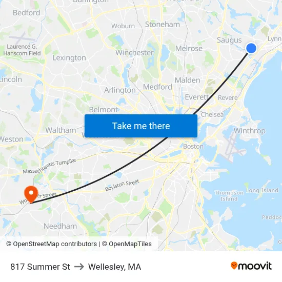 817 Summer St to Wellesley, MA map