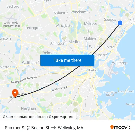 Summer St @ Boston St to Wellesley, MA map