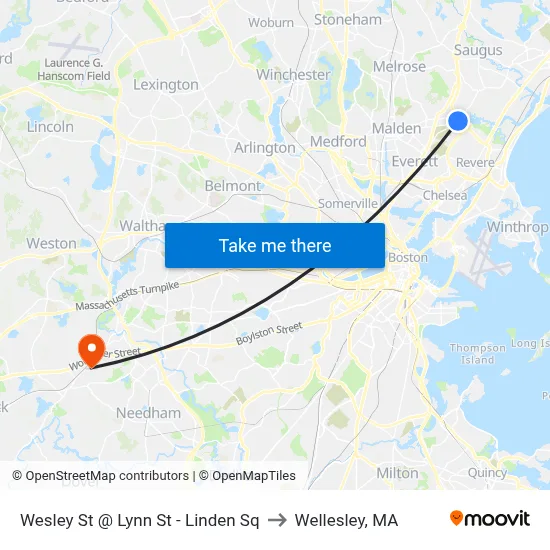Wesley St @ Lynn St - Linden Sq to Wellesley, MA map