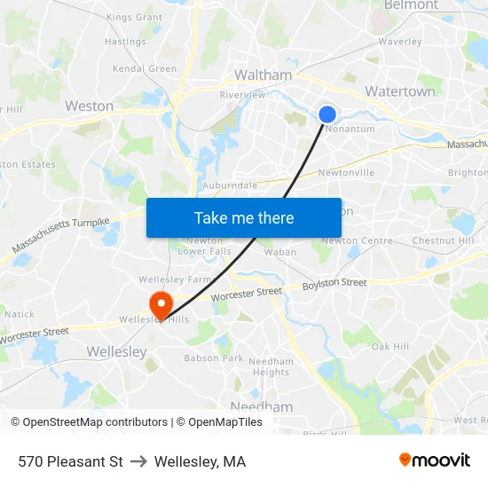 570 Pleasant St to Wellesley, MA map
