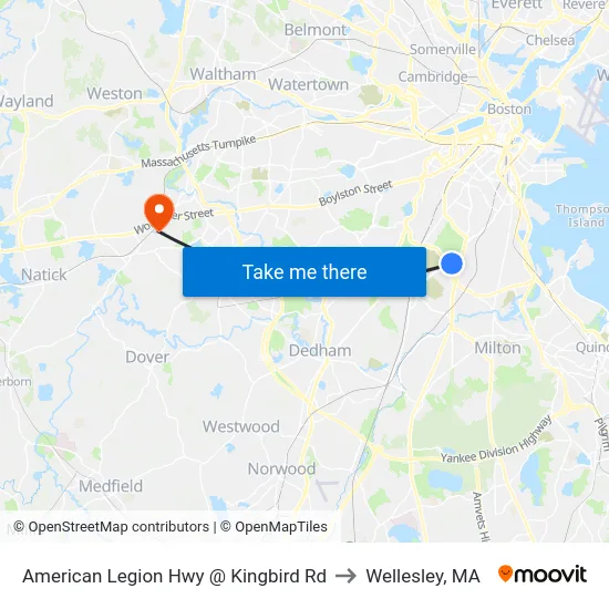 American Legion Hwy @ Kingbird Rd to Wellesley, MA map