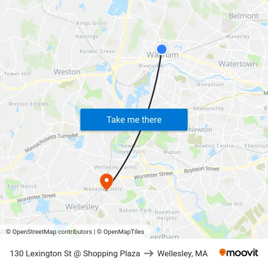 130 Lexington St @ Shopping Plaza to Wellesley, MA map