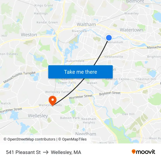 541 Pleasant St to Wellesley, MA map