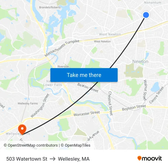 503 Watertown St to Wellesley, MA map