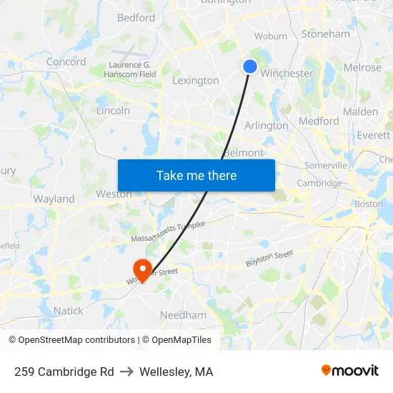 259 Cambridge Rd to Wellesley, MA map