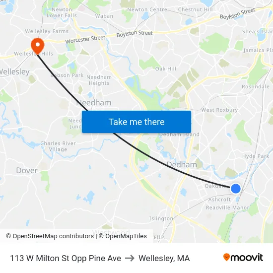 113 W Milton St Opp Pine Ave to Wellesley, MA map