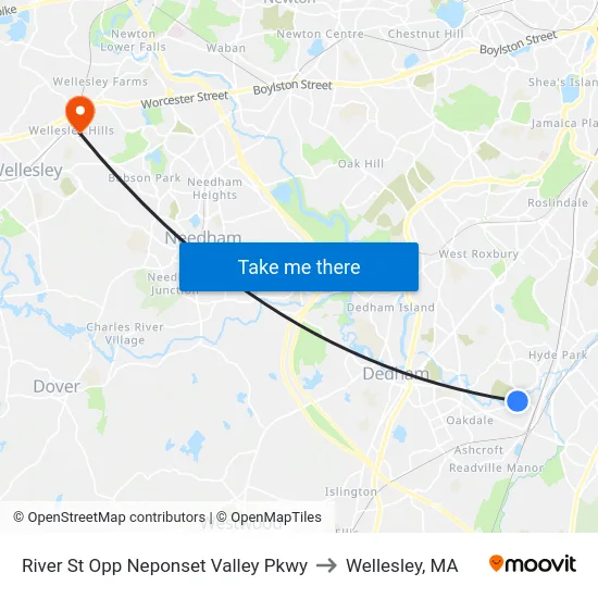 River St Opp Neponset Valley Pkwy to Wellesley, MA map