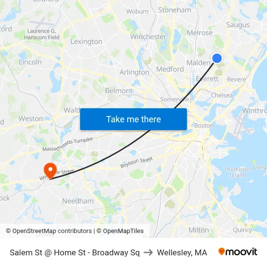 Salem St @ Home St - Broadway Sq to Wellesley, MA map