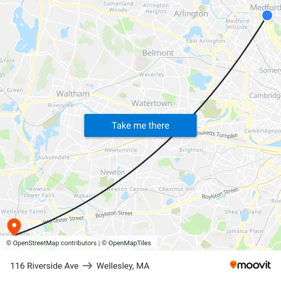 116 Riverside Ave to Wellesley, MA map