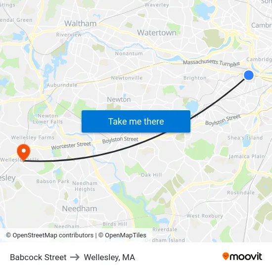 Babcock Street to Wellesley, MA map