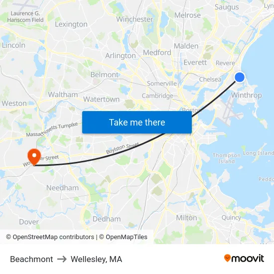 Beachmont to Wellesley, MA map