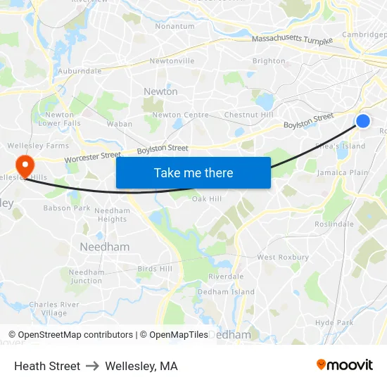 Heath Street to Wellesley, MA map