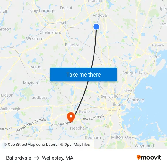 Ballardvale to Wellesley, MA map