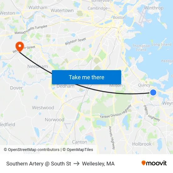 Southern Artery @ South St to Wellesley, MA map