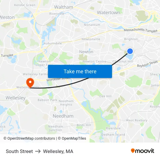 South Street to Wellesley, MA map