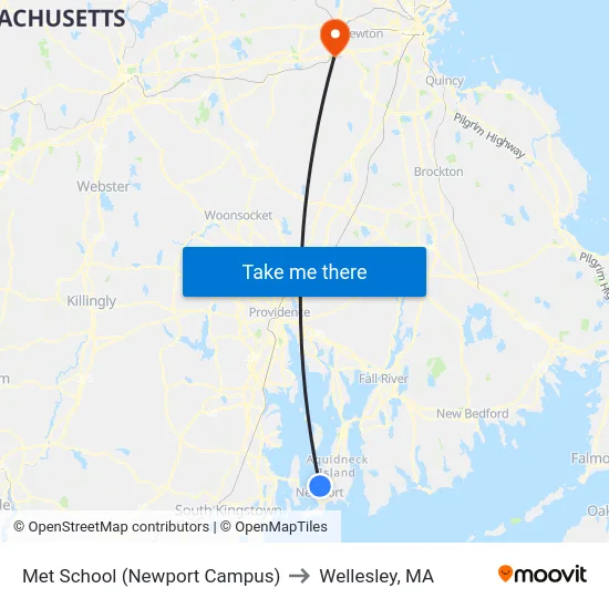 Met School (Newport Campus) to Wellesley, MA map