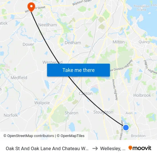 Oak St And Oak Lane And Chateau Westgate to Wellesley, MA map