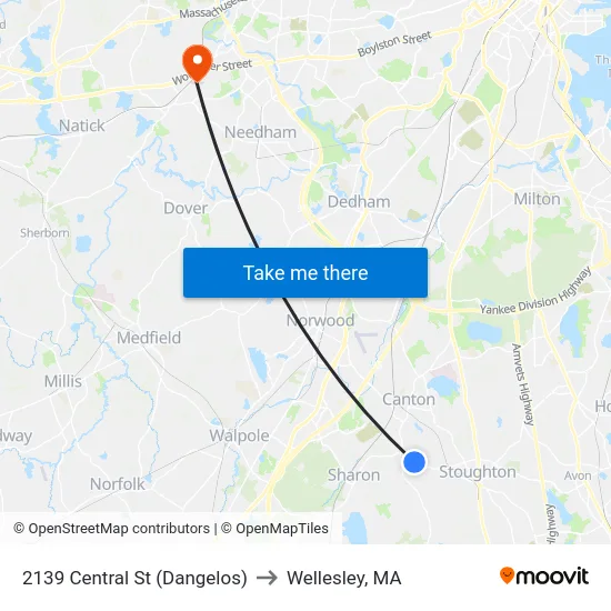 2139 Central St (Dangelos) to Wellesley, MA map