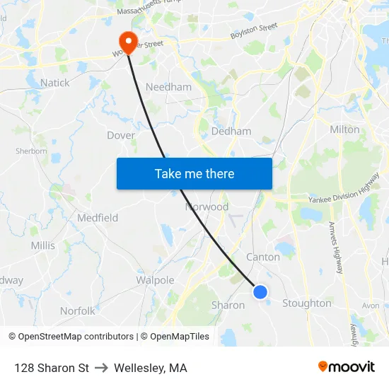128 Sharon St to Wellesley, MA map