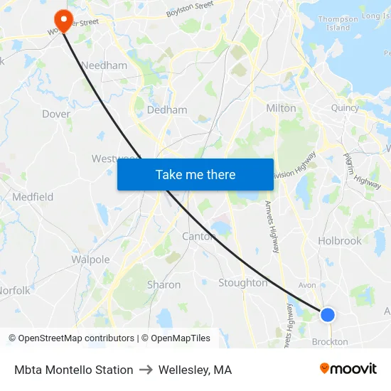 Mbta Montello Station to Wellesley, MA map