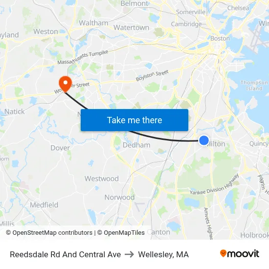 Reedsdale Rd And Central Ave to Wellesley, MA map