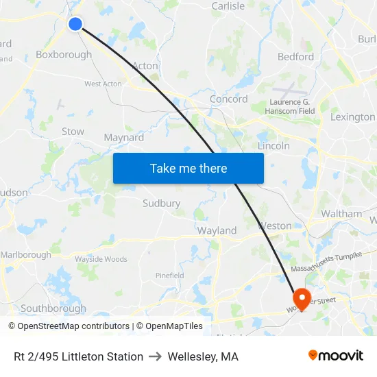 Rt 2/495 Littleton Station to Wellesley, MA map