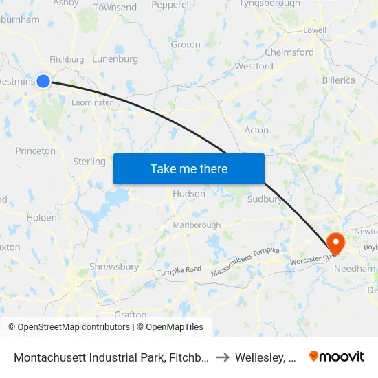 Montachusett Industrial Park, Fitchburg to Wellesley, MA map