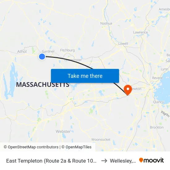 East Templeton (Route 2a & Route 101),Gardner to Wellesley, MA map