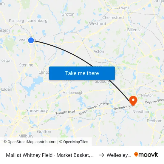 Mall at Whitney Field - Market Basket, Leominster to Wellesley, MA map