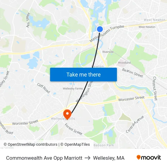 Commonwealth Ave Opp Marriott to Wellesley, MA map