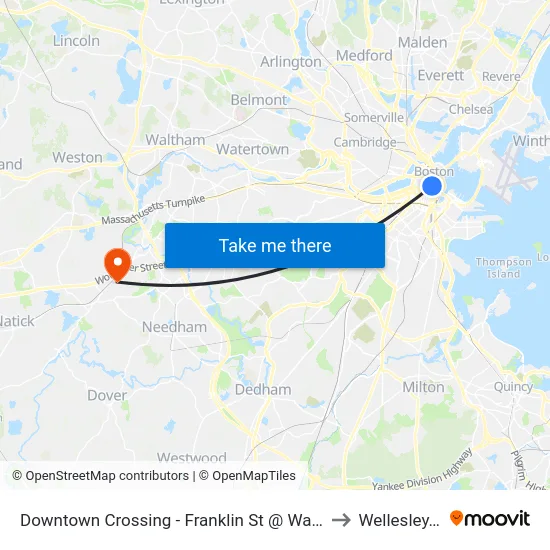 Downtown Crossing - Franklin St @ Washington St to Wellesley, MA map