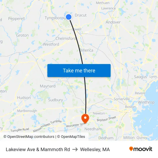 Lakeview Ave & Mammoth Rd to Wellesley, MA map