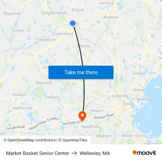 Market Basket Senior Center to Wellesley, MA map