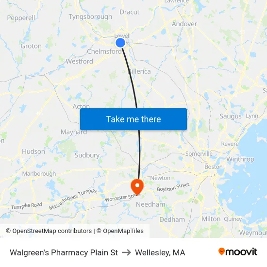 Walgreen's Pharmacy Plain St to Wellesley, MA map