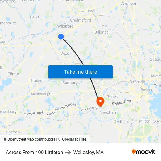 Across From 400 Littleton to Wellesley, MA map
