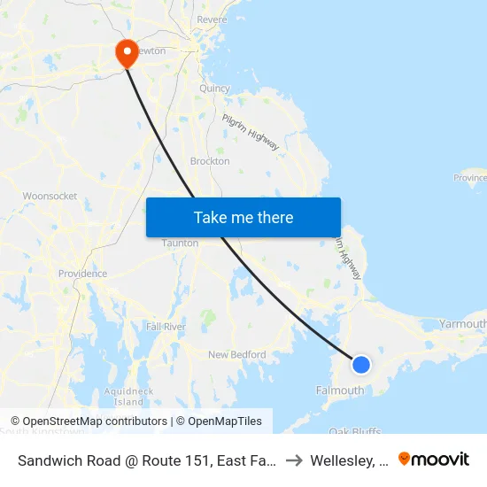 Sandwich Road @ Route 151, East Falmouth to Wellesley, MA map