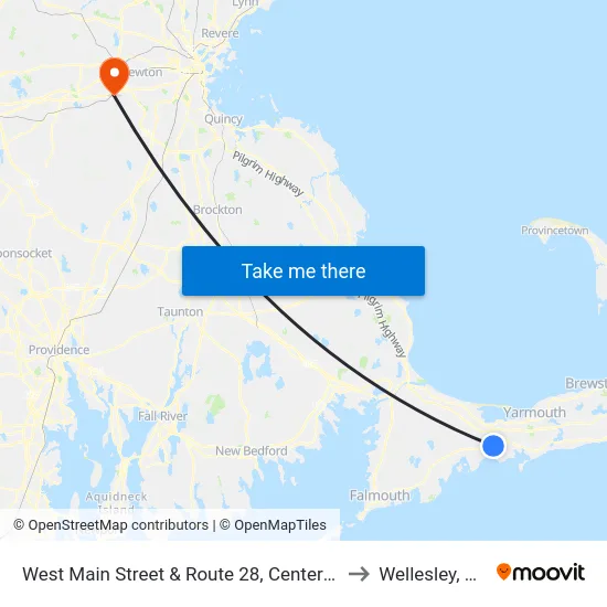 West Main Street & Route 28, Centerville to Wellesley, MA map