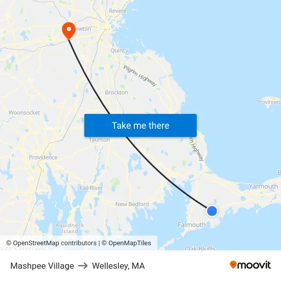 Mashpee Village to Wellesley, MA map