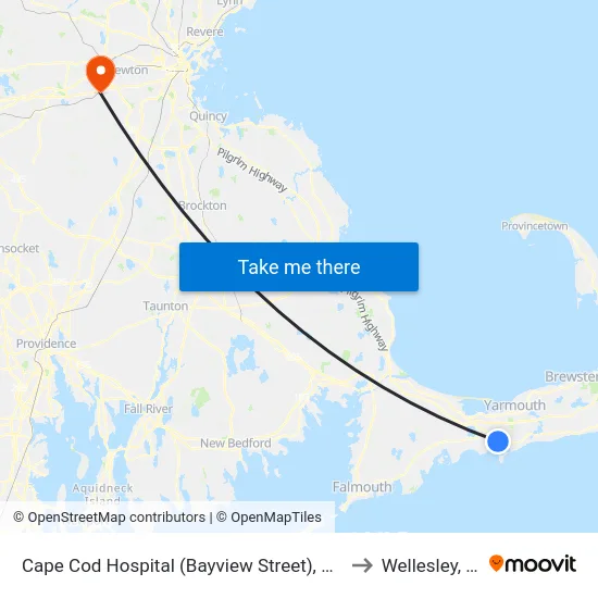 Cape Cod Hospital (Bayview Street), Hyannis to Wellesley, MA map