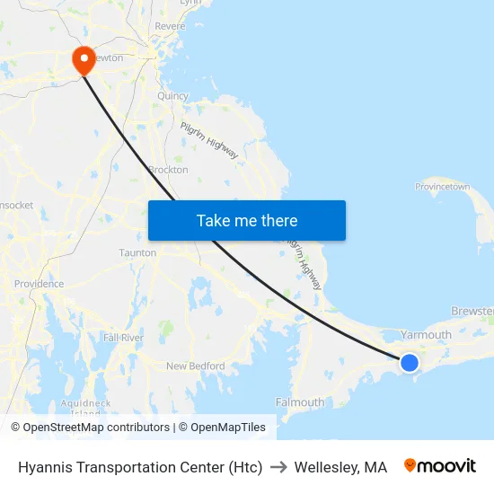 Hyannis Transportation Center (Htc) to Wellesley, MA map