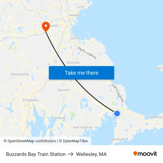Buzzards Bay Train Station to Wellesley, MA map