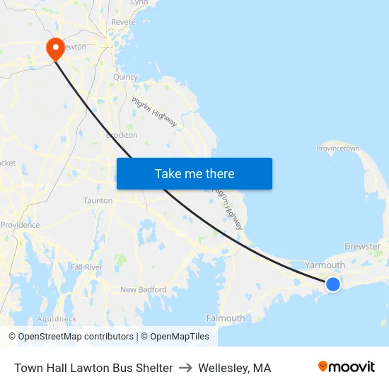 Town Hall Lawton Bus Shelter to Wellesley, MA map