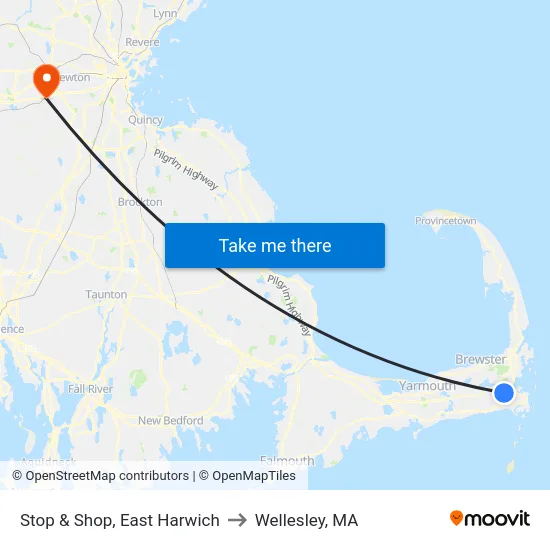 Stop & Shop, East Harwich to Wellesley, MA map